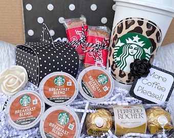 Caja de regalo de café Starbucks, Caja de regalo personalizada, Taza reutilizable, Pensando en ti, Regalo de cumpleaños, Cesta de regalo