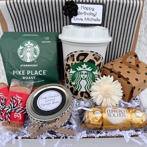 Deluxe Starbucks Coffee Gift Box, Coffee Lover, Coffee Addict, Personalized Reusable Cup, Thinking of you, Birthday Gift, Gift Basket