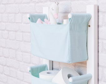 Mint Nursery Organizer | Baby Interior Storage | Diaper Organizer Basket | Canvas storage Basket | Linen crib organizer | Wooden Organizer