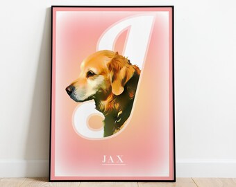 Single Letter Pet Portrait, Personalized Dog Portrait, Dog Art Print, Single Letter Pet Portrait, Custom Pet Portrait, Dog Mum Gift