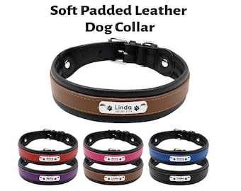 Soft Durable Leather Dog Collar with Name ID Tag, Personalized Engraved Dog Collar , Custom Dog Collar, Large Dog Collar, Medium Dog Collar