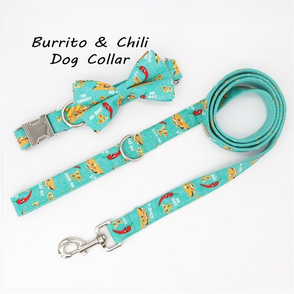 Personalized Burrito & Chili Dog Collar and Leash Set - Unique and Delicious Design - Perfect for Food-Loving Pups