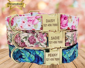 Floral Dog Collar. Personalized dog collar. Summer dog collar. Girl and boy dog collar. Custom flower dog collar.