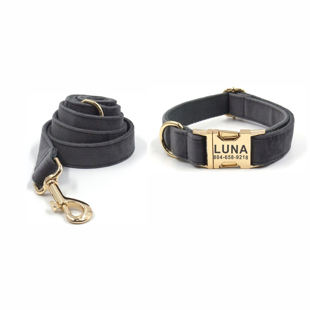 Dark Gray Dog Collar. Suede Fabric Dog Collar & Leash. Etsy
