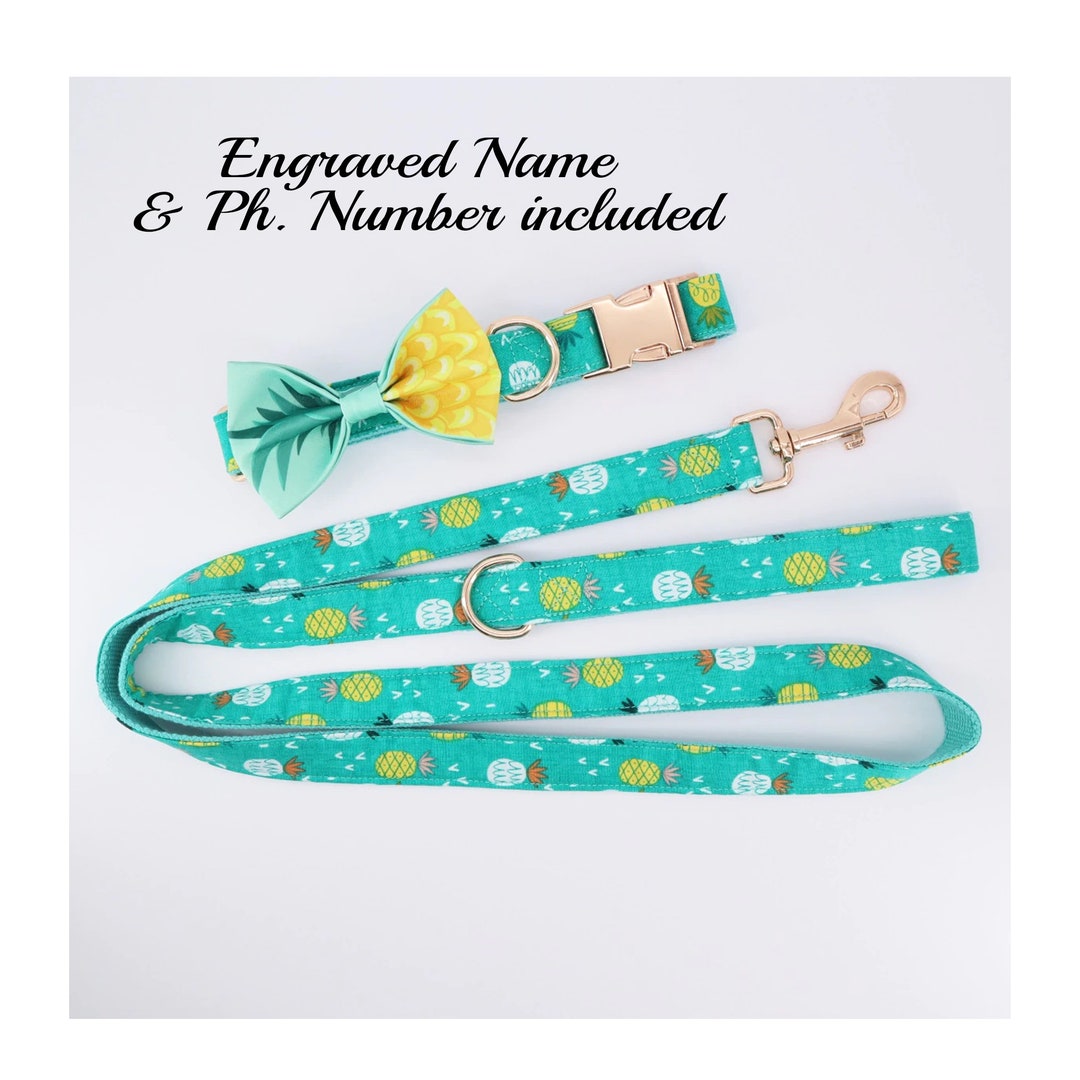 Personalized Pineapple Dog Collar & Bow Tie. Summer Dog Collar. Custom
