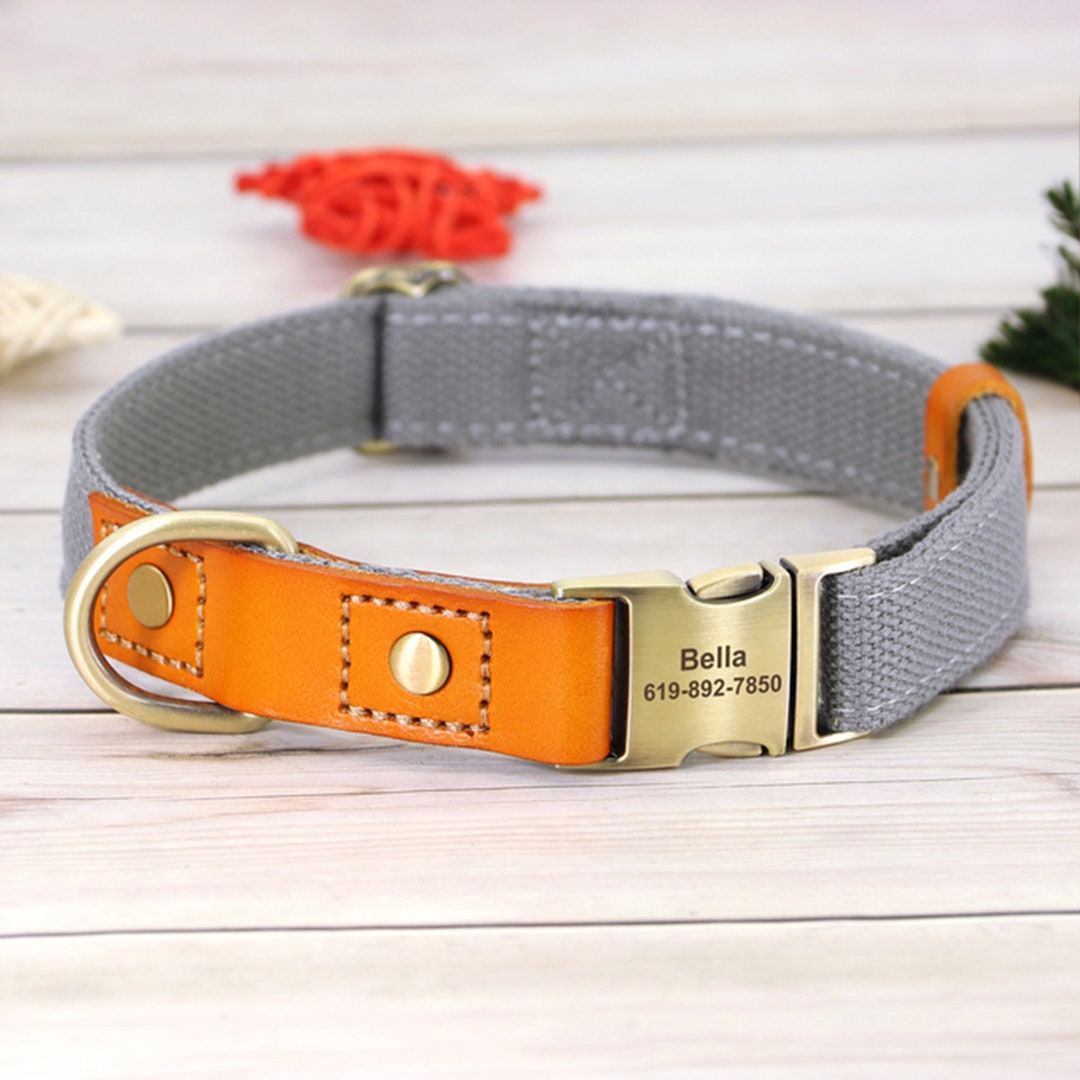 Gray Dog Collar & Leash, Gray Engraved Dog Collar, Dark Dog Collar, Personalized Pet Collar
