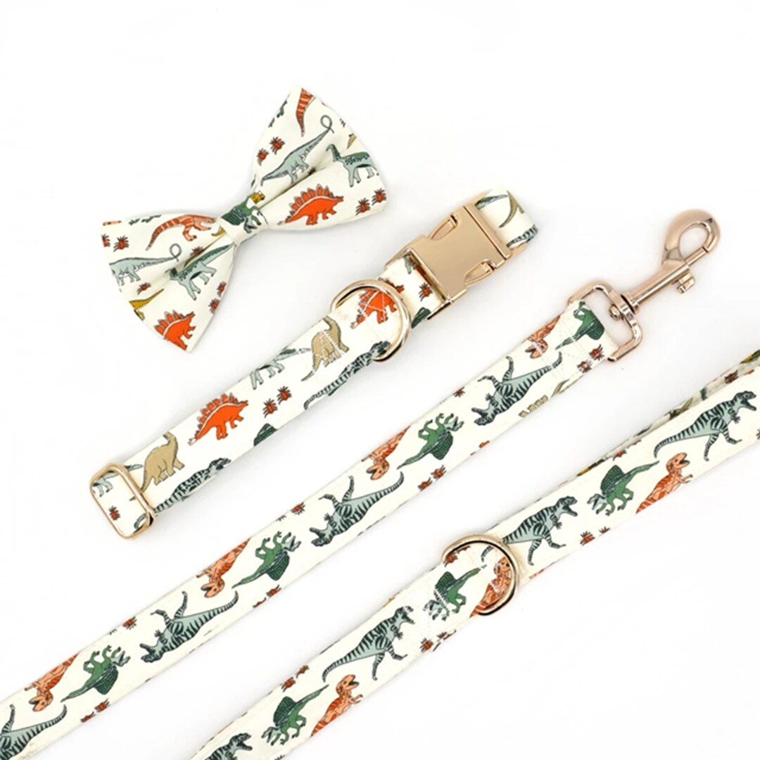 Dinosaurs Dog Collar & Leash, Dinosaur Dog Bow Tie With Collar