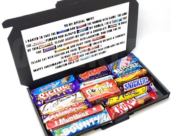 15 Piece Happy Anniversary Personalised Chocolate Poem Gift Box - Wife / Girlfriend