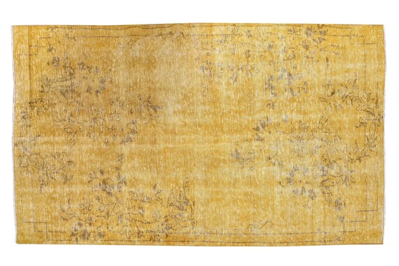 4'5''x8'2''Faded Yellow Color Turkish Wool Rug,Anatolian Ottoman Handmade Area Rug,Decorative Rug,Nomadic Rug,Modern Art Rug,3426
