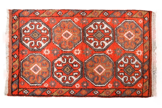 4x4 WOOL FABRIC RUG, Hand made Patio Rug, Moroccan Area Vintage Rug, Orange Old Fragman Rug, Carpet for Room, Housewarming Gift, 2'6''x4'4''
