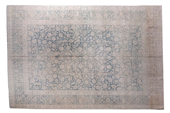 9'1''x12'3''Natural-Blue Color Turkish Wool Rug,Anatolian Ottoman Handmade Area Rug,Decorative Rug,Nomadic Rug,Modern Art Rug,3238
