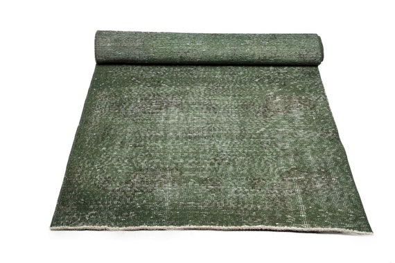 2'9'' x 9'9'' Green Color Vintage Turkish Wool Rug,Anatolian Handmade Area Rug,Home Decor,Decorative Rug,Green Runner Rug,Nomadic Rug,