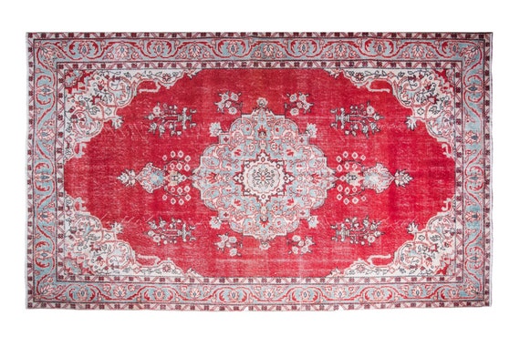 5'7''x9'02'' Red Color Vintage Turkish Wool Rug,Anatolian Ottoman Handmade Area Rug,Home Decor,Decorative Rug,Nomadic Rug,Modern Art Rug