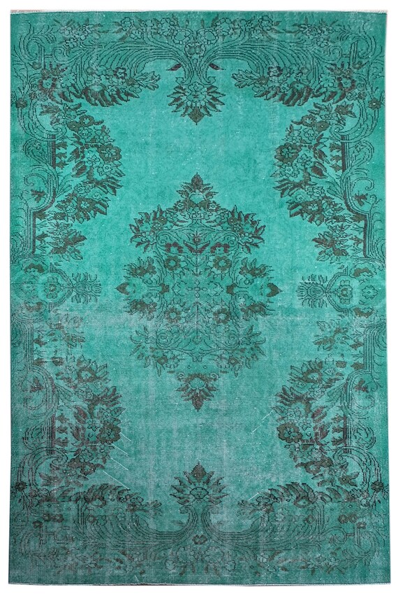 5'4'' x 9'4'' Faded Turquoise Color Turkish Wool Rug,Anatolian Ottoman Handmade Area Rug,Decorative Rug,Nomadic Rug,Modern Art Rug,Faded