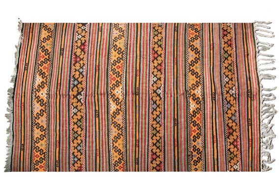 5'4''x8'3'' Yellow-Multi Color Vintage Turkish Wool Rug,Anatolian Handmade Area Rug,Home Decor,Decorative Rug,Cicim Rug,Nomadic Rug,