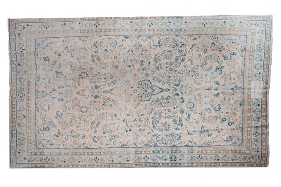 9'8''x13'4''Natural Pastel Beige-Blue Color Turkish Wool Rug,Anatolian Ottoman Handmade Area Rug,Decorative Rug,Nomadic Rug,Modern Rug,3130