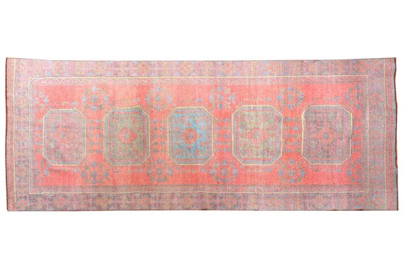 3'6''x10'9''Vintage Pastel Light Red Color Turkish Area Runner,Bedroom Rug,Neutral Rug,Living Room Rug,Boho Rug,Faded Rug,Oushak Rug,3254