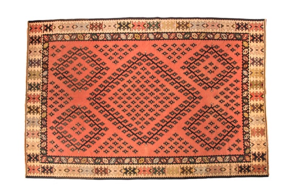 7'3'' x 9'5'' Red-Black Color Vintage Turkish Wool Rug,Anatolian Handmade Area Rug,Home Decor,Decorative Rug,Immigrant Rug,Nomadic Rug