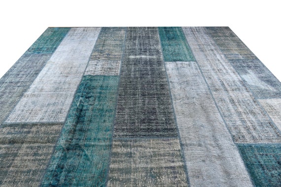 Blue Color Large Patchwork Rug ,Soft Color Rug Vintage Area Rug made of Vintage Faded Turkish Rugs , collage Unique Area Rug,9.8 x 13.1 feet