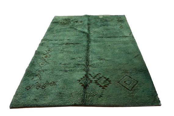 Very Diffrent Unique Moroccan Rug, 6'3''x 7'5''Faded Green Color Shaggy Rug,Bohemian Rustic Rug,Handmade area rug,Faded Rug,Living Room