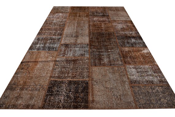 Brown Color Large Patchwork Rug ,Soft Color Rug Vintage Area Rug made of Vintage Faded Turkish Rugs , collage Unique Area Rug,6.5 x 9.8 feet