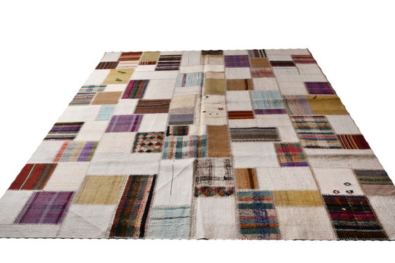 Multi Color Large Patchwork Rug ,Soft Color Rug Vintage Area Rug made of Vintage Faded Turkish Rugs , collage Unique Area Rug,8.2x9.8feet