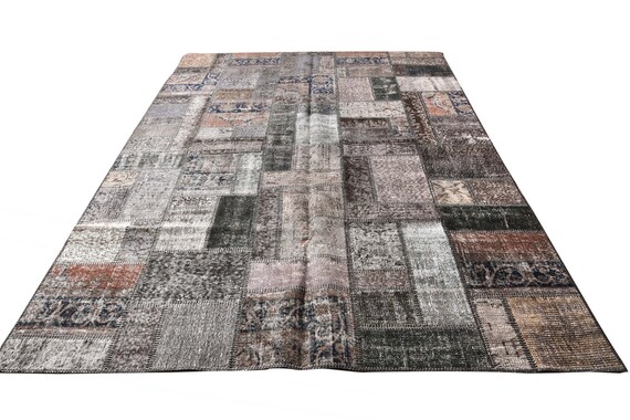 Gray Color Large Patchwork Rug ,Soft Color Rug Vintage Area Rug made of Vintage Faded Turkish Rugs , collage Unique Area Rug, 6.5x9.8 feet