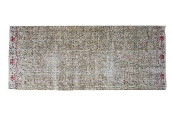 3'1''x8'2'' Light Green Vintage Turkish Wool Rug,Anatolian Handmade Area Rug,Decorative Rug,Green Rug,Nomadic Rug,An Artistic Work Rug