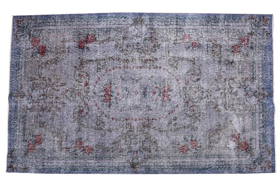 3'7''x6'9''Faded Gray-Blue Color Turkish Wool Rug,Anatolian Ottoman Handmade Area Rug,Decorative Rug,Nomadic Rug,Modern Art Rug,3434