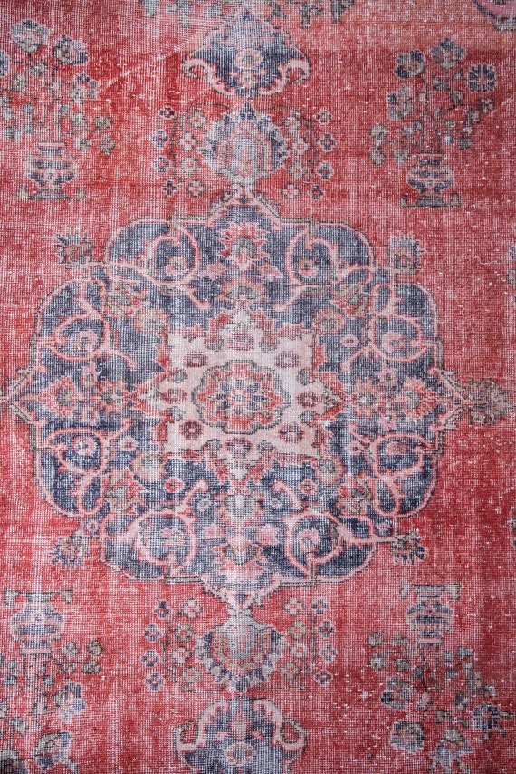 6'8'' x 10'1'' Red Color Vintage Turkish Wool Rug,Anatolian Handmade Area Rug,Home Decor,Decorative Rug,Red Rug,Nomadic Rug
