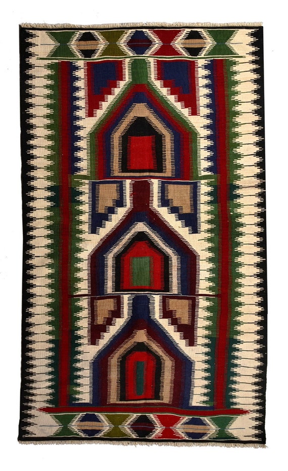 4 x 7 Squiggles Shapes - Chevron Design, Unique Pattern Rug, Vintage Rug, Turkish Rug Area, Moroccan Rug, Hand Woven Rug, Oversize Rug,