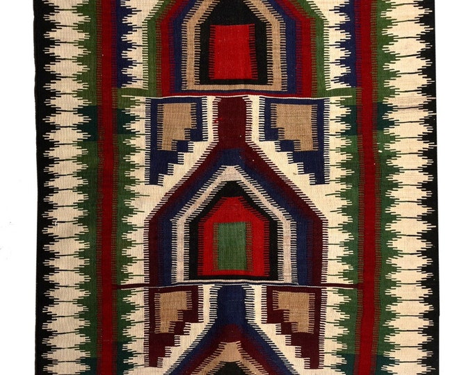 4 x 7 Squiggles Shapes - Chevron Design, Unique Pattern Rug, Vintage Rug, Turkish Rug Area, Moroccan Rug, Hand Woven Rug, Oversize Rug,