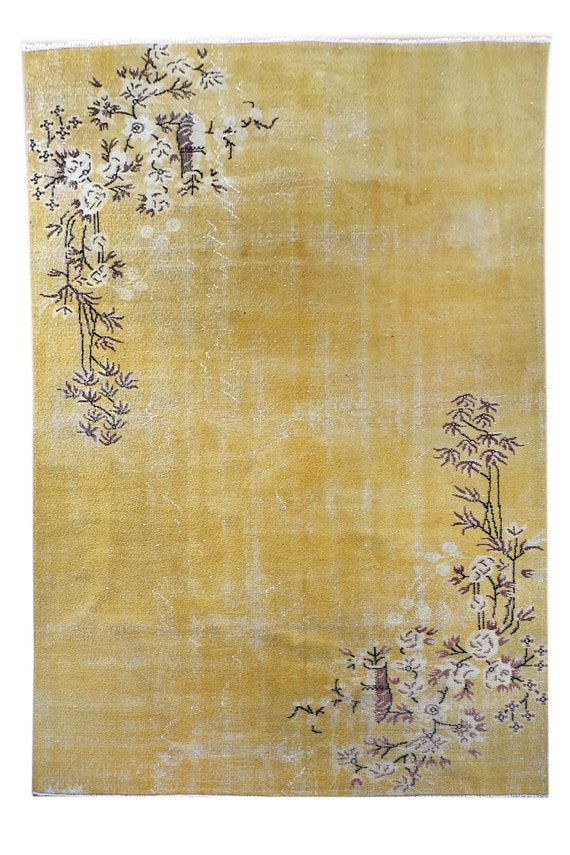 5'5" X 8'10'' Vintage Rug,Faded Yellow Colors Turkish Area Rug,Bedroom Rug,Neutral Rug,Living Room Rug,Boho Rug,Decorative Rug,Faded