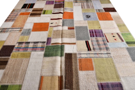 Multi Color Large Patchwork Rug ,Soft Color Rug Vintage Area Rug made of Vintage Faded Turkish Rugs , collage Unique Area Rug,8.2x11.4feet