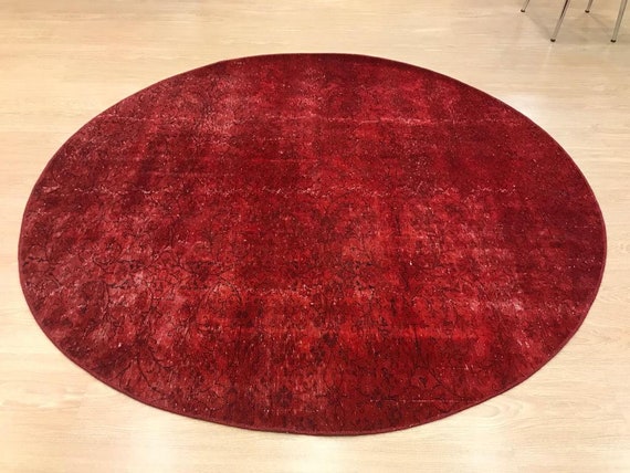 VINTAGE RUG, Large Outdoor Doormat, Bohemian Rug, Hand Woven Rug, Red Color Round Rug, Room Decoration Rug, Patio Rug ''6'5''x6'5'' feet