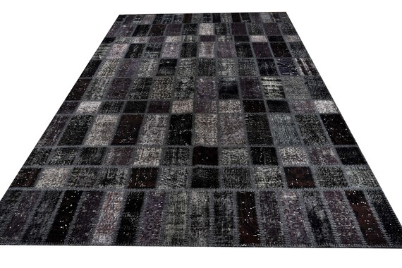 Black Color Large Patchwork Rug ,Soft Color Rug Vintage Area Rug made of Vintage Faded Turkish Rugs , collage Unique Area Rug,6.5 x 9.8 feet