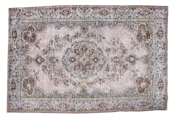 5'5''x9'6''Brown-Blue Color Vintage Turkish Wool Rug,Anatolian Handmade Area Rug,Home Decor,Decorative Rug,Nomadic Rug,Modern Rug,2179