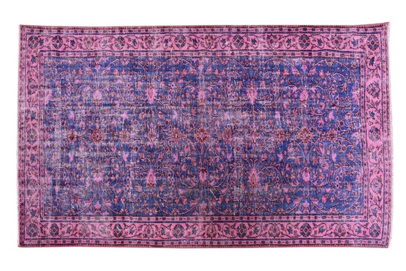 5'2''x8'2''Faded Blue-Pink Color Turkish Wool Rug,Anatolian Ottoman Handmade Area Rug,Decorative Rug,Nomadic Rug,Modern Art Rug,3441