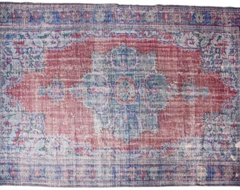 7'4''x11'1''Red-Blue Color Vintage Turkish Wool Rug,Anatolian Ottoman Handmade Area Rug,HomeDecor,Decorative Rug,Nomadic Rug,Modern Rug,2105