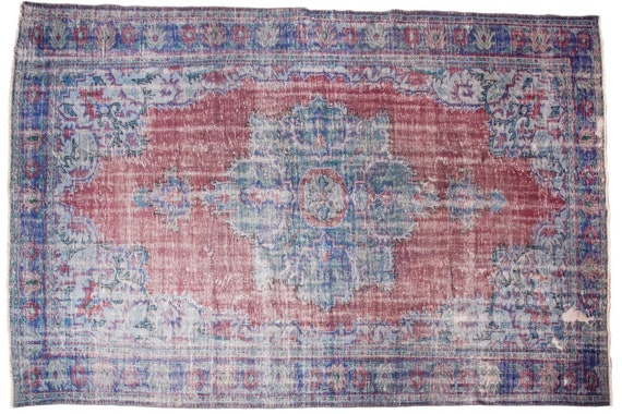 7'4''x11'1''Red-Blue Color Vintage Turkish Wool Rug,Anatolian Ottoman Handmade Area Rug,HomeDecor,Decorative Rug,Nomadic Rug,Modern Rug,2105