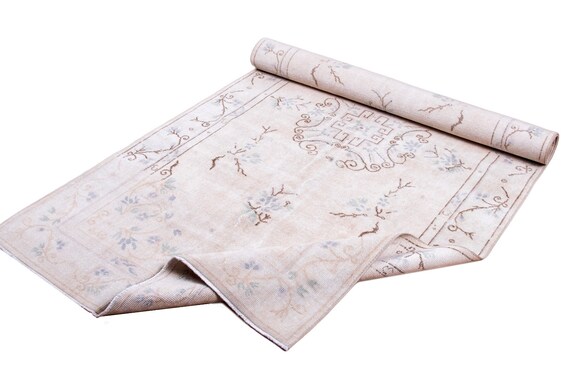 4'5'' x 8'6''Beige Color Vintage Turkish Wool Rug,Anatolian Ottoman Handmade Area Rug,Home Decor,Decorative Rug ,Nomadic Rug,Modern Rug