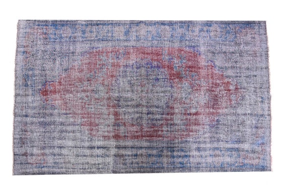 5'4''x9'05''Faded Red Gray-Blue Color Turkish Wool Rug,Anatolian Ottoman Handmade Area Rug,Decorative Rug,Nomadic Rug,Modern Art Rug,3449