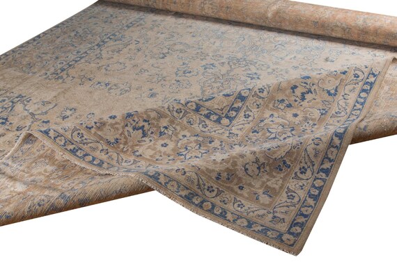 10'3''x16'07''Pastel Camel-Blue Color Turkish Wool Rug,Anatolian Ottoman Handmade Area Rug,Decorative Rug,Nomadic Rug,Modern Art Rug,2590