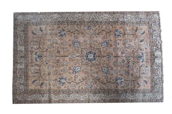 4'06''x10'8'' Pastel Brown Color Vintage Turkish Wool Rug,Anatolian Handmade Area Rug,Decorative Rug,Nomadic Rug,An Artistic Work Rug,1630
