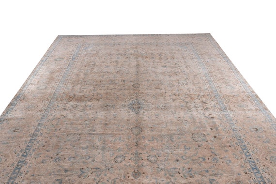 8'03''x13'4''Natural Pastel Camel-Blue Color Turkish Wool Rug,Anatolian Ottoman Handmade Area Rug,Decorative Rug,Nomadic Rug,Modern Rug,