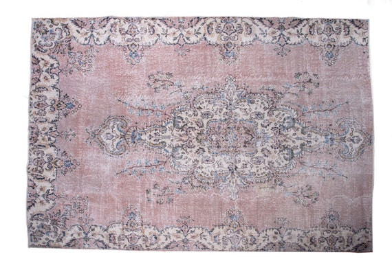 6'9''x8'8''Pink-Beige Color Vintage Turkish Wool Rug,Anatolian Ottoman Handmade Area Rug,Home Decor,Decorative Rug ,Nomadic Rug,Modern Rug