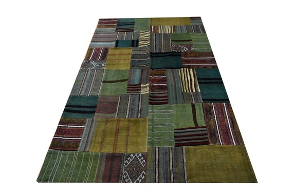 Green Color Large Patchwork Rug ,Soft Color Rug Vintage Area Rug made of Vintage Faded Turkish Rugs, collage Unique Area Rug,5.4 x 7.7 ft
