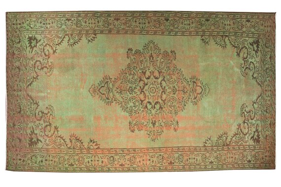 5'9''x9'6'' Green Color Vintage Turkish Wool Rug,Anatolian Ottoman Handmade AreaRug,Home Decor,Decorative Rug,Nomadic Rug,Modern Custom Rug