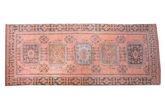 3'9''x11'4''Vintage Rug,Pastel Copper Tone Color Turkish Area Runner Rug,Bedroom Rug,Neutral Rug,Living Room Rug,Boho Rug,Faded Rug,3249