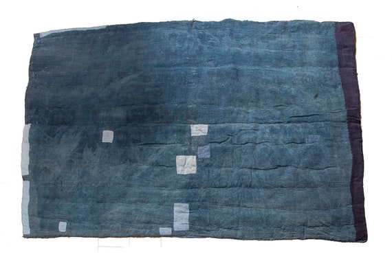 VINTAGE BLUE QUILT-Hand Woven Quilt, Washable Quilt, Wool Fabric Quilt, Bed Quilt, Quilt Wall Hanging, Quilt Pillow, 5362, 5'2''x7'05''